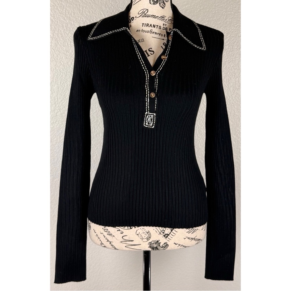 Rumored Women’s Black Ribbed Polo Collared Sweater, size Medium